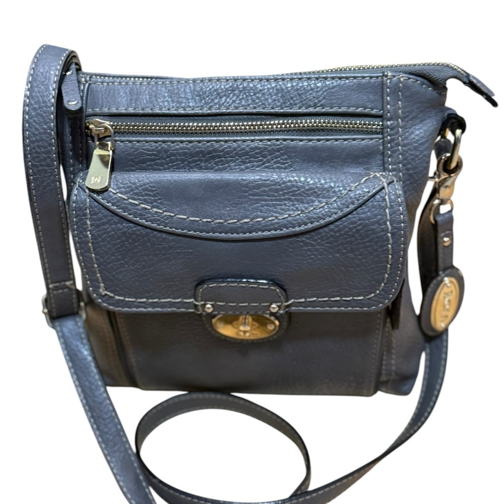 Vintage Born Stylish Grayish Blue Leather Crossbody Bag